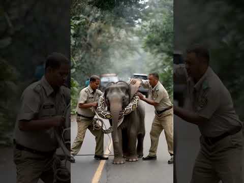 saving a baby elephant from big snake