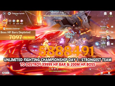 Unlimited Fighting Championship Day 1 : Strongest Team to Destroy X9999 Hp Bar &amp; 200M HP BOSS